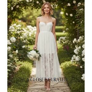 Sau Lee Selena Lace Midi Dress 4 White NWT